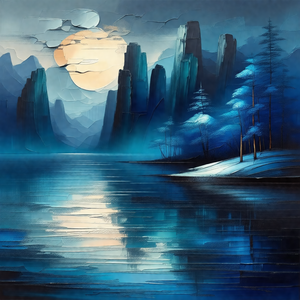 Serene scene of a lake at sunset, with a beautiful mounta...
