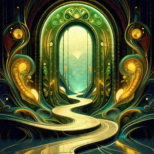 Painting of a beautiful, colorful, and intricate tunnel