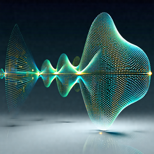 Blue and yellow sound wave, which appears to be a futuris...