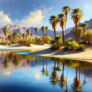 Beautiful desert landscape with a large body of water, po...