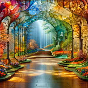 Beautifully designed garden with a pathway leading to a t...