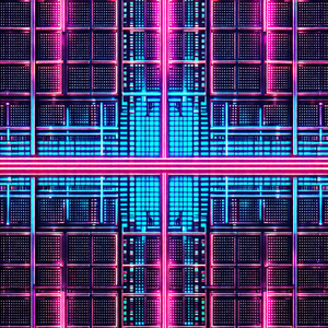 Close-up of a colorful, neon-lit display