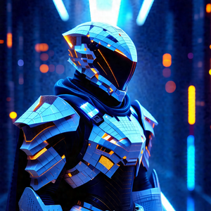 Futuristic robot with a silver and black suit, standing i...