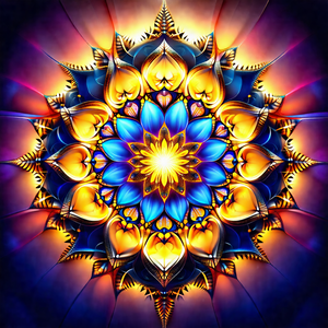 Vibrant and colorful flower design, likely a mandala, wit...