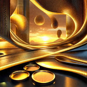 Futuristic scene featuring a road with a series of round ...