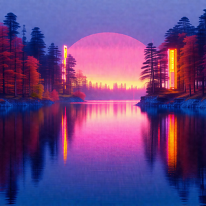 Serene scene of a lake at sunset