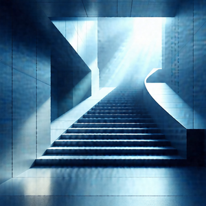 Staircase with a blue light illuminating the steps