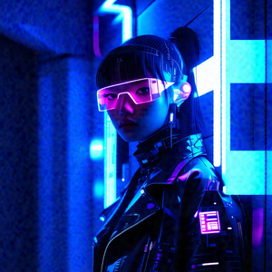 Woman wearing a black leather jacket and a pair of goggles