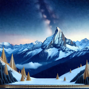 Snow-covered mountain with a large peak