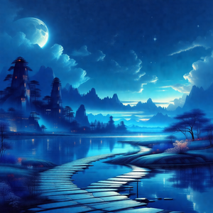 Painting of a beautiful landscape at night