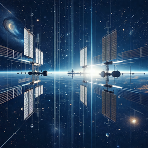 Large space station with several spacecraft docked to it