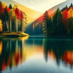 Serene lake surrounded by a forest of trees