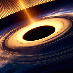 Large, dark, and round object in the center of the frame