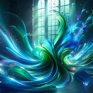 Large, colorful, and flowing blue and green swirl