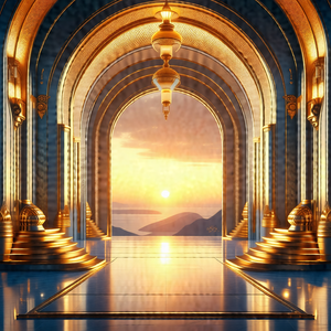 Large, ornate archway with a golden glow, likely due to t...