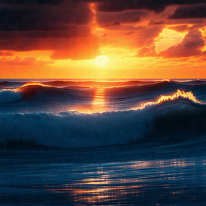 Captures a beautiful sunset over the ocean, with the sun ...