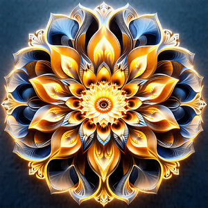 Large, intricate flower design that is both blue and yell...