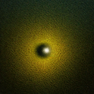 Yellow ball, possibly a sun, surrounded by a blue background