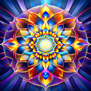 Vibrant and colorful flower design, likely a mandala, wit...