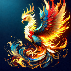 Colorful bird with a mix of red, blue, yellow, and orange...