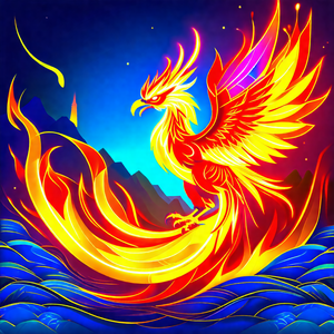 Vibrant and colorful dragon, with its wings spread wide, ...
