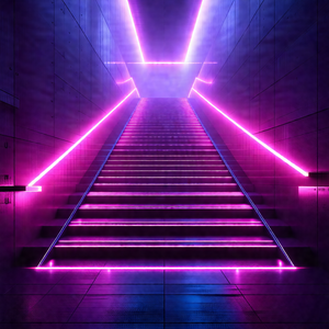 Staircase with a purple glow, giving it a futuristic and ...