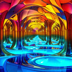 Large, colorful tunnel that appears to be made of glass