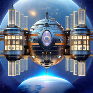 Large, futuristic space station with a dome-shaped struct...