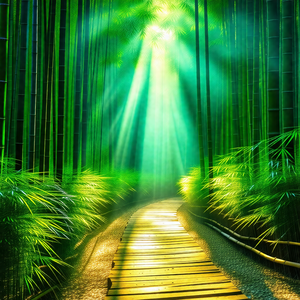 Pathway surrounded by lush green trees, creating a serene...