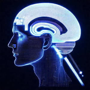 Close-up of a human head, with a blue light illuminating ...