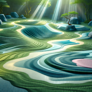 Lush green forest with a river flowing through it