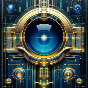 Futuristic, high-tech building with a large, round window...