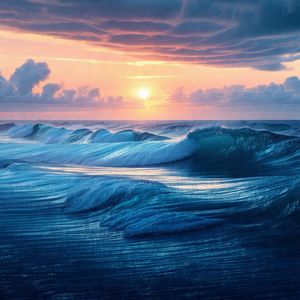 Captures a beautiful sunset over the ocean
