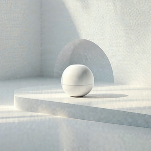 White sphere sitting on a white pedestal