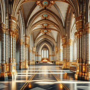 Large, ornate cathedral with a high vaulted ceiling