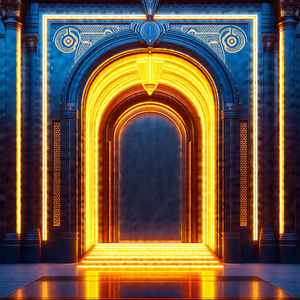 Large, ornate archway with a brightly lit interior