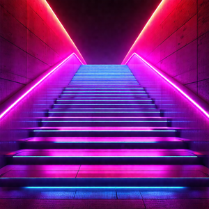 Staircase with a purple light illuminating the steps