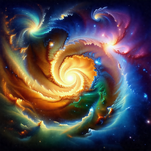 Vibrant and colorful painting of a spiral galaxy