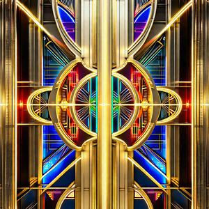 Large, colorful, and ornate doorway with a gold and blue ...
