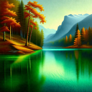 Serene scene of a lake surrounded by trees