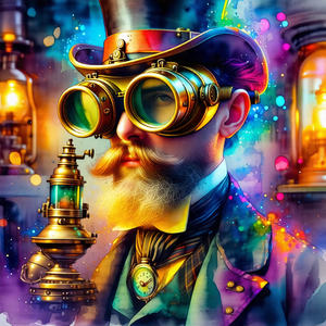 Man wearing a top hat and glasses, giving him a distincti...