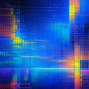 Close-up of a blue and yellow grid pattern