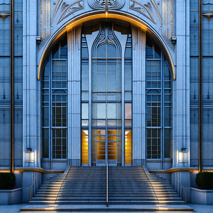 Large, ornate building with a grand entrance