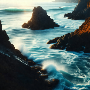Beautiful ocean scene with a rocky coastline