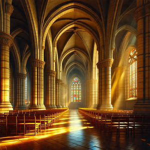 Large, ornate cathedral with a high vaulted ceiling