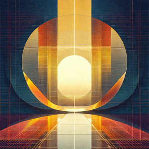 Futuristic, abstract art piece featuring a large, circula...