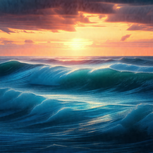 Beautiful sunset over the ocean, with the sun setting beh...