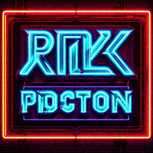 Neon sign that reads "rkpd" in a bright red color