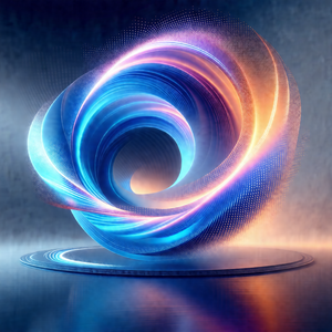 Large, blue, and purple spiral sculpture, which appears t...