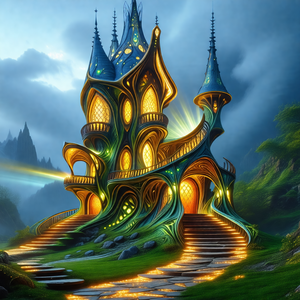 Large, colorful, and intricately designed castle with a g...